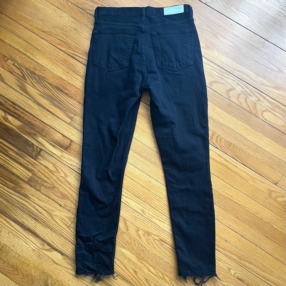 RE/DONE Black High Waisted Ankle Crop Raw Hem Button Fly Jeans Size 27 - Picture 5 of 10